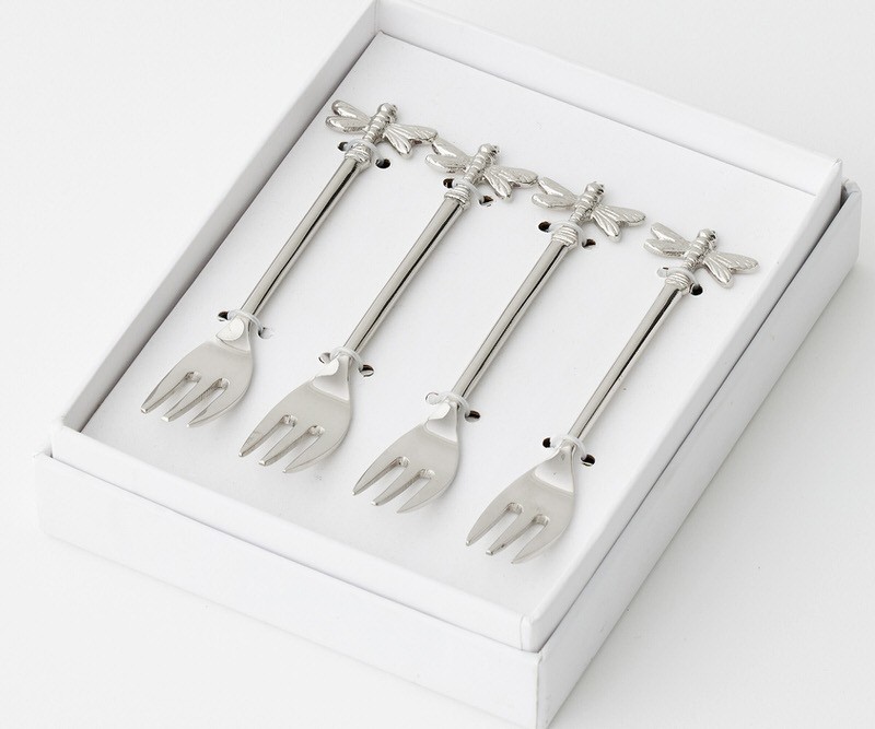 Set 4 Silver Dragonfly Cocktail or Dessert Forks