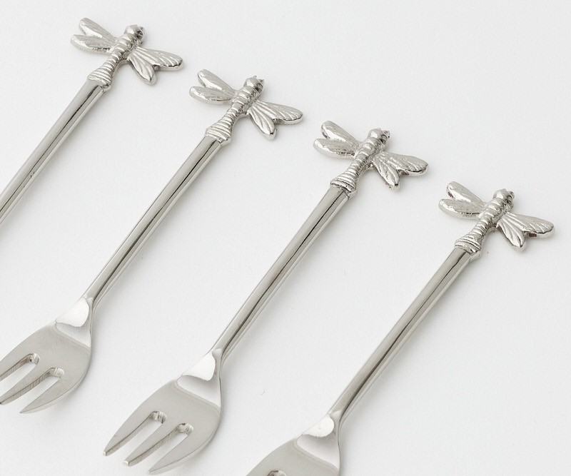 Set 4 Silver Dragonfly Cocktail or Dessert Forks