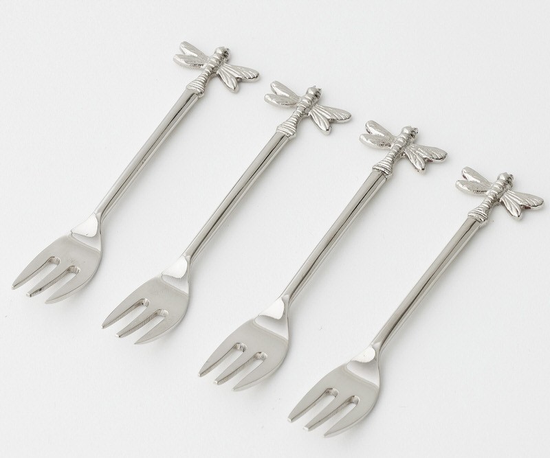 Set 4 Silver Dragonfly Cocktail or Dessert Forks