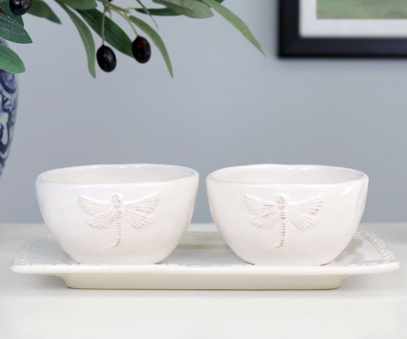 Set 2 Dragonfly Dip Bowls on Plate
