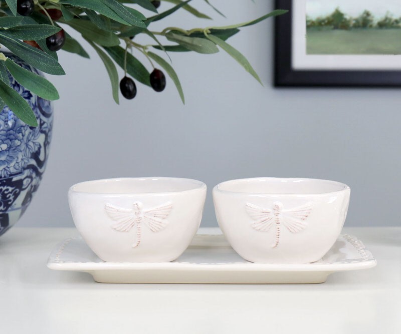 Set 2 Dragonfly Dip Bowls on Plate