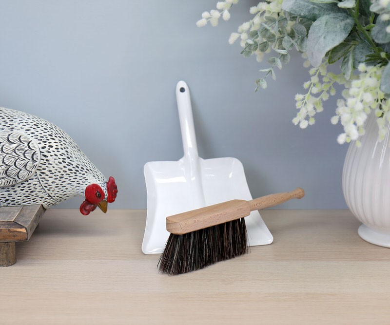 Mini White Dustpan & Brush Set Natural Eco Houshold Brush Home