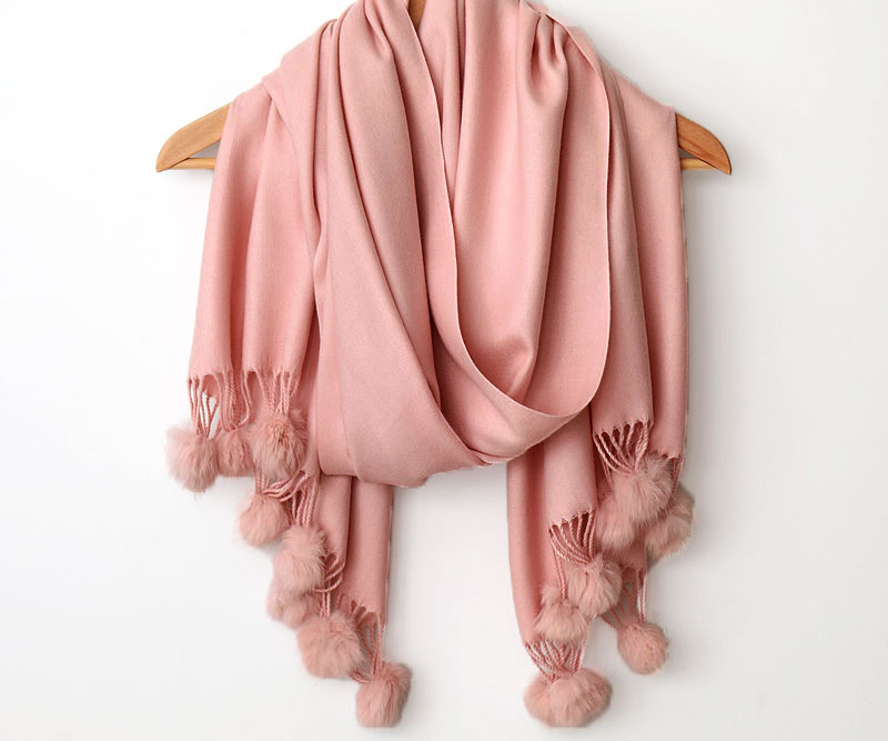 100% Cashmere Scarf Pom Pom - Pink