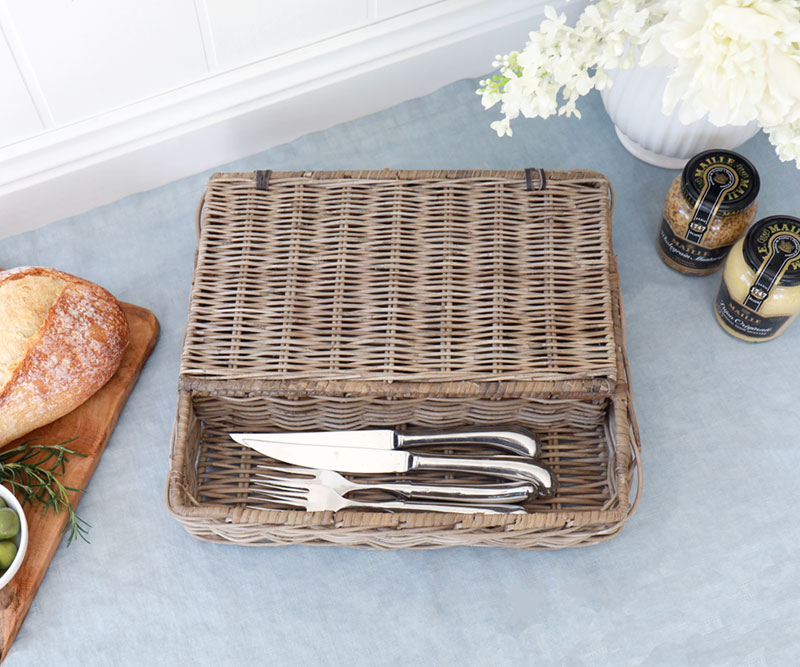 Laurent Storage Tray With Lid Cutlery Tray Antique Grey