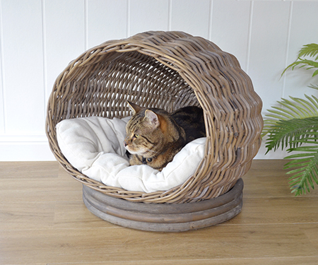 Round Ball Pet Bed Antique Grey Cane