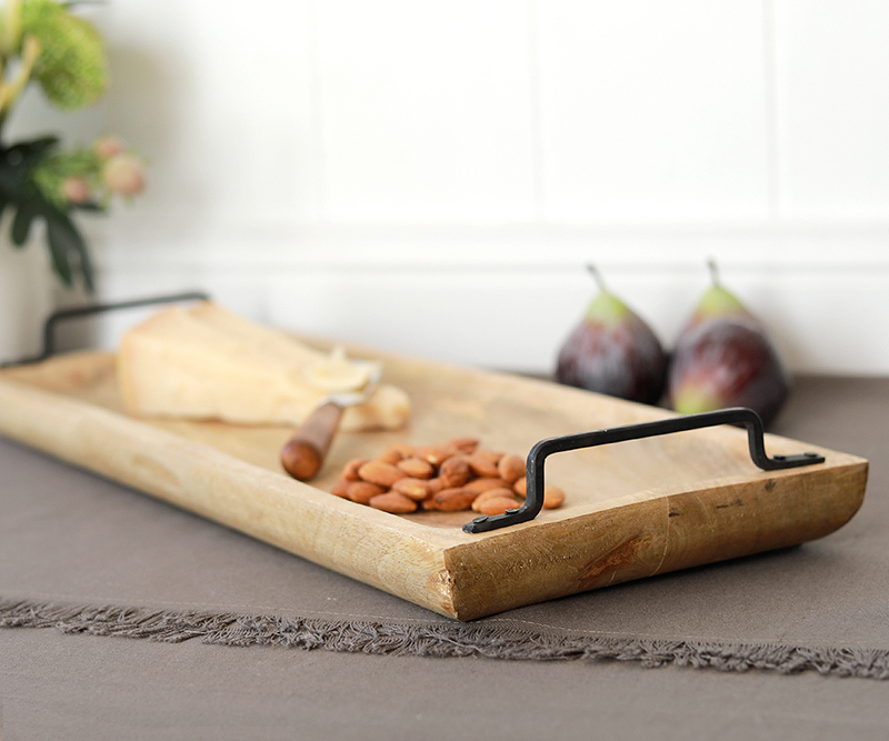 Amara Long Mango Wood Tray With Handles - Large