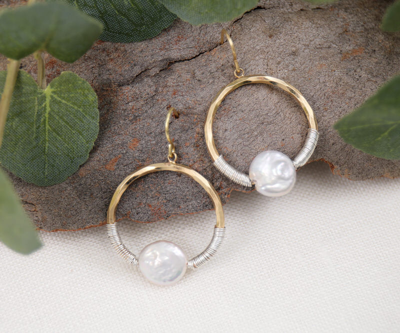 Angel Sun Pearl Hoop Earrings - Gold