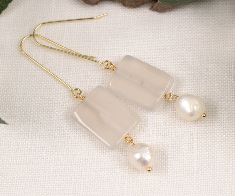 Aria White Stone & Freshwater Pearl Drop Earrings