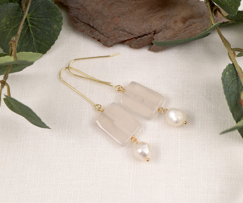 Aria White Stone & Freshwater Pearl Drop Earrings