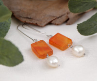 Aria Orange Stone & Freshwater Pearl Drop Earrings