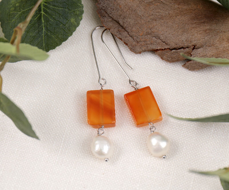 Aria Orange Stone & Freshwater Pearl Drop Earrings