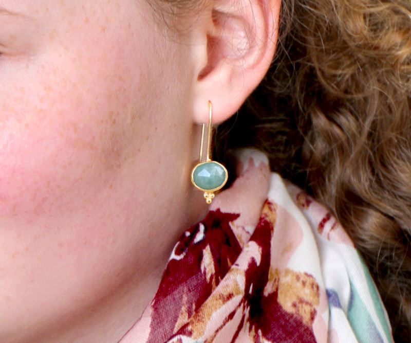 Aisha Green Amazonite Drop Earrings - Gold