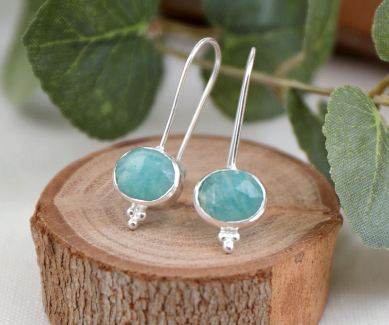 Aisha Green Amazonite Drop Earrings - Silver