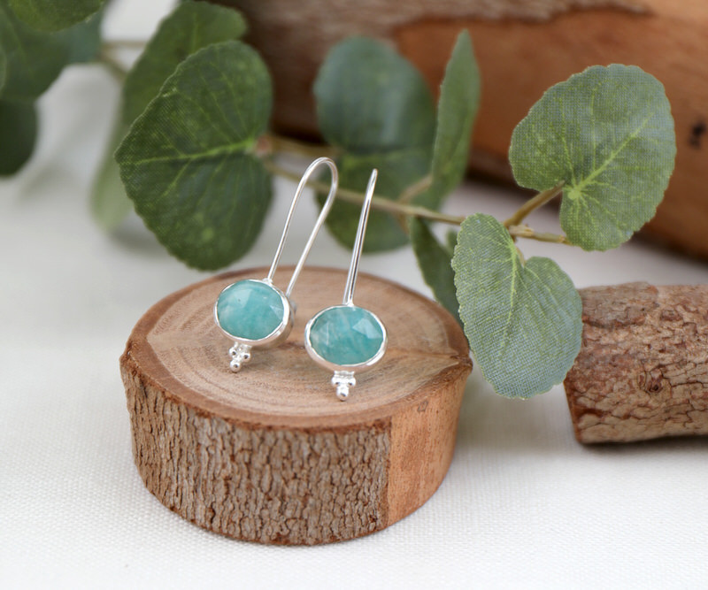 Aisha Green Amazonite Drop Earrings - Silver