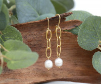 Biarritz Gold Chain Link & Pearl Earrings