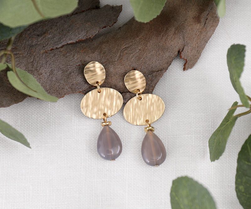 Navajo Gold Earrings with Taupe Beads