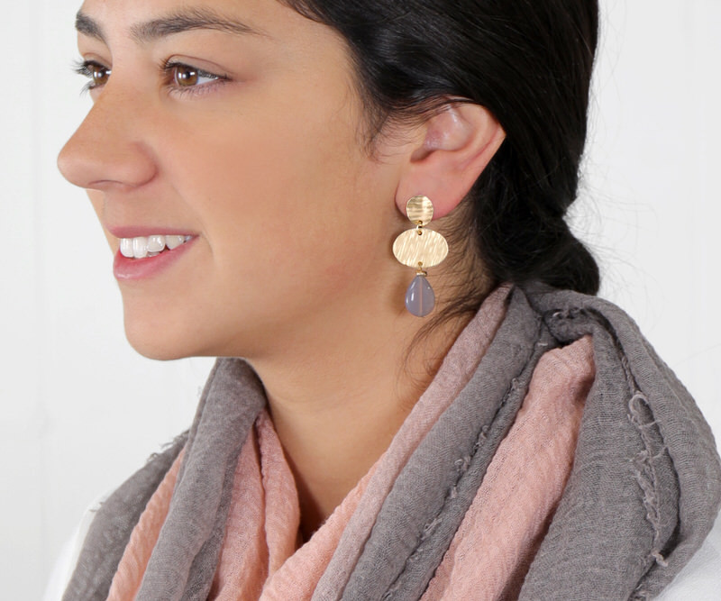 Navajo Gold Earrings with Taupe Beads
