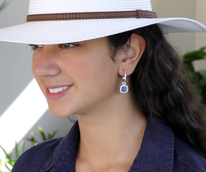 Suzanna Silver Hoop Earrings - Blue Stone