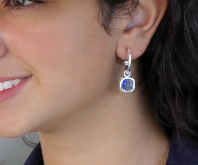 Suzanna Silver Hoop Earrings - Blue Stone