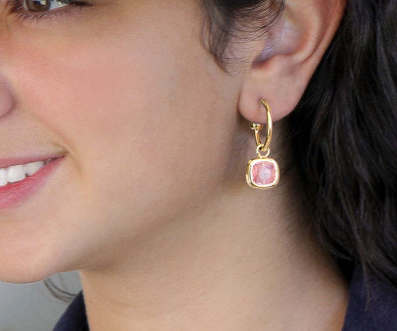 Suzanna Gold Hoop Earrings - Pink Stone