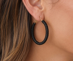 Black Blair Raffia Hoop Earrings, personal accessory