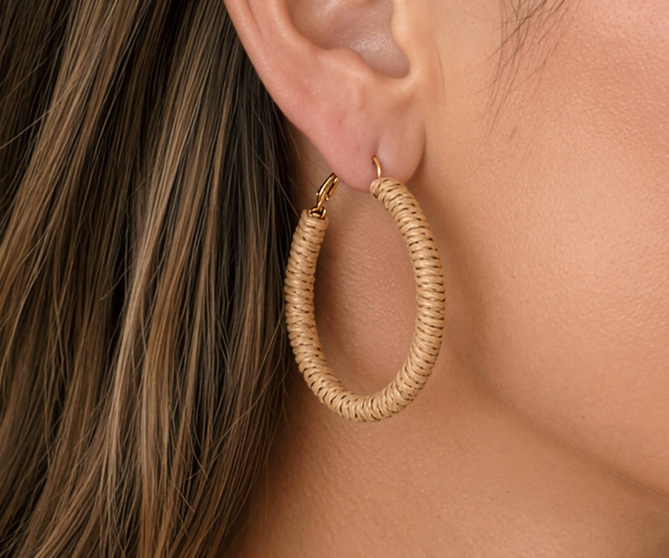 Caramel Blair Raffia Hoop Earrings, personal accessory