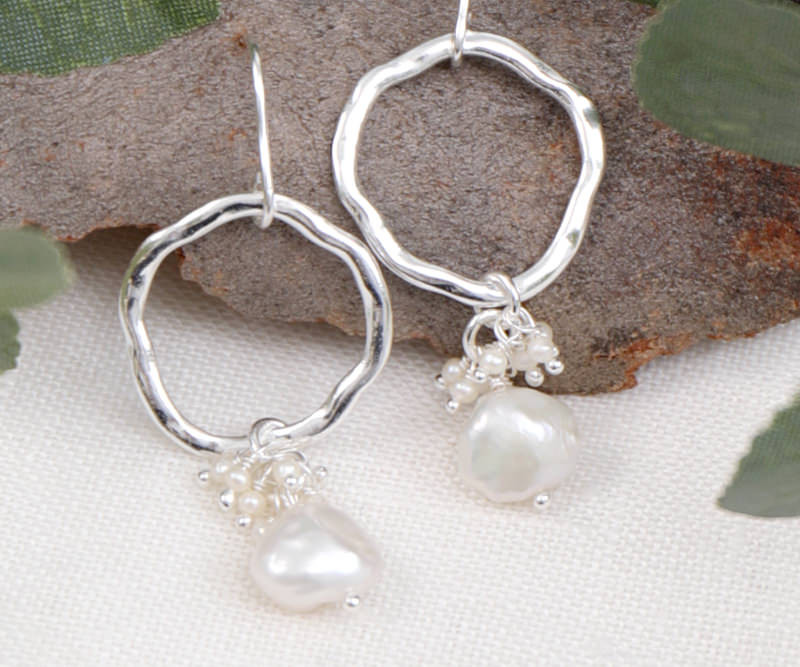 Gabriella Freshwater Pearl & Silver Hoop Earrings