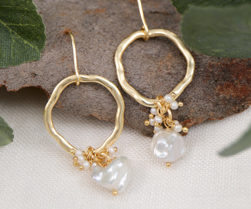 Gabriella Freshwater Pearl & Gold Hoop Earrings