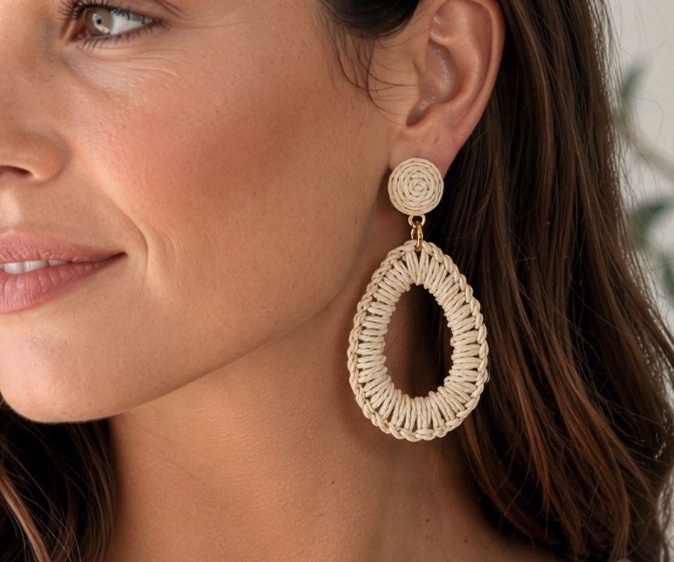 Ivory Matisse Raffia Statement Earrings, personal accessory