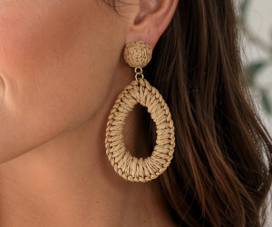 Caramel Matisse Raffia Statement Earrings, a jewellery piece designed as a decorative personal accessory