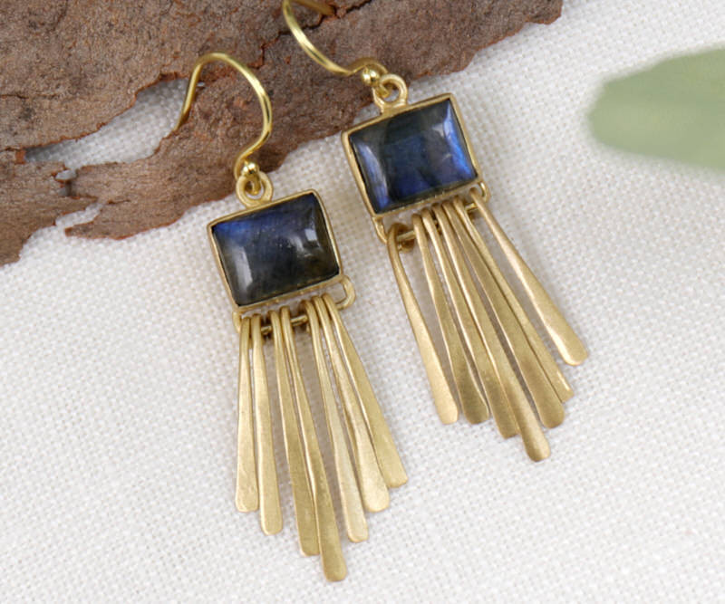 Alexa Labradorite Gold Fantail Earrings