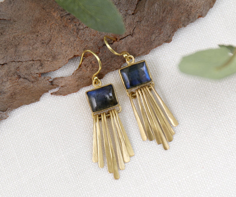 Alexa Labradorite Gold Fantail Earrings