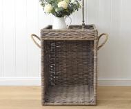 Log Basket Side Table - Wood Basket Cane Lamp Table