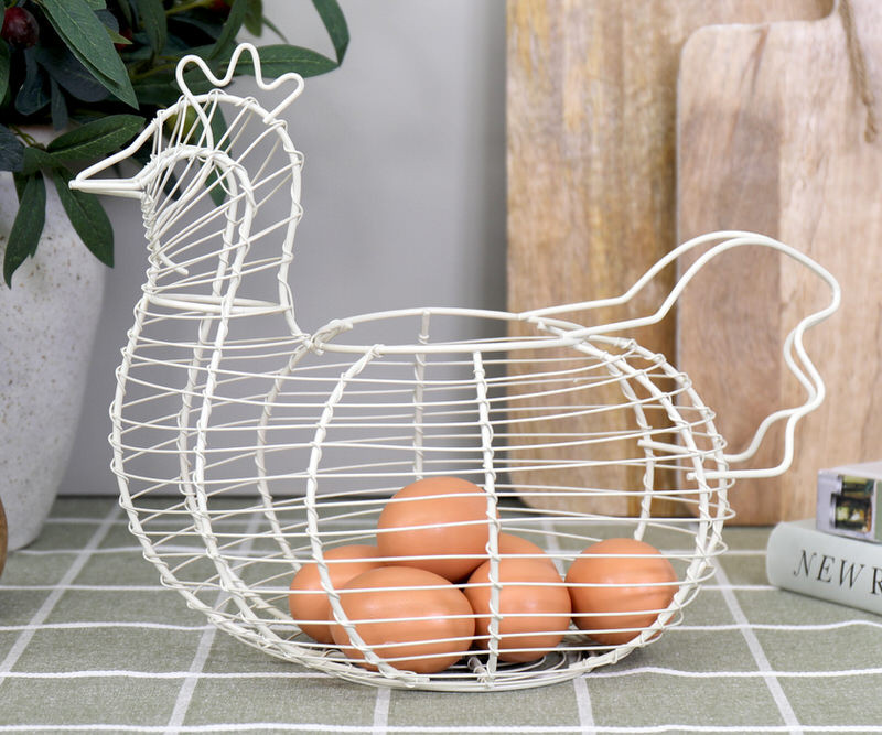 Croft Wire Egg Basket - Cream Chicken Basket