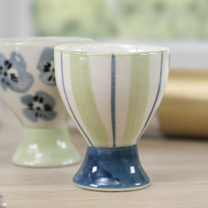 Isobel Green Stripe Egg Cup, a drinkware piece for serving and tabletop use