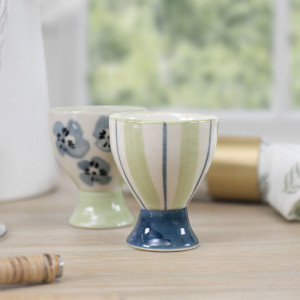 Isobel Green Stripe Egg Cup, a practical vessel for drinks with decorative tabletop appeal