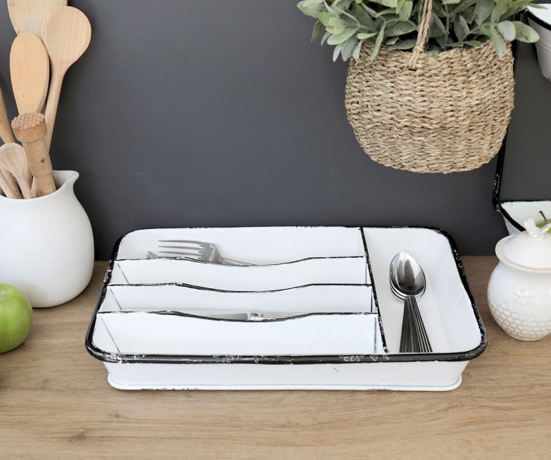 Dundee White Enamel Cutlery Tray
