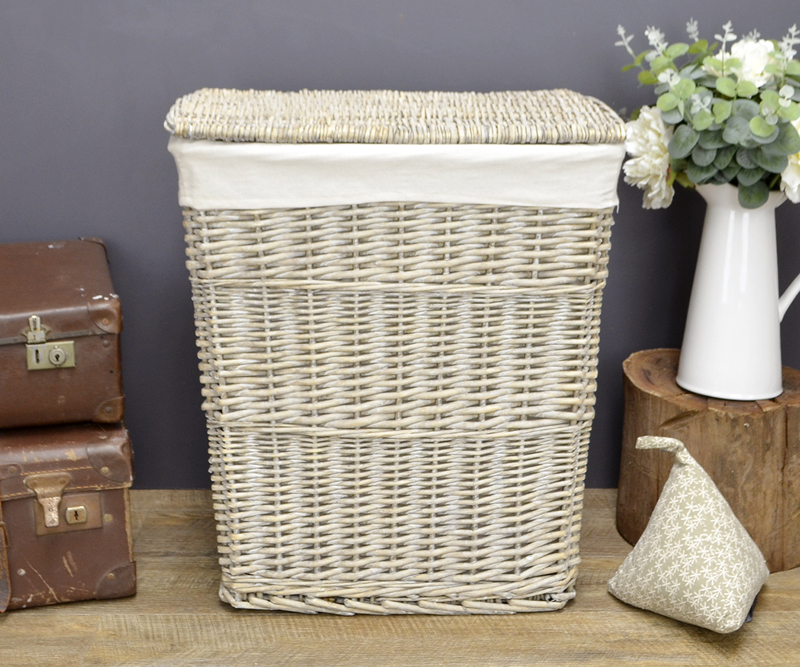 Large Rattan Laundry Basket Antique Grey