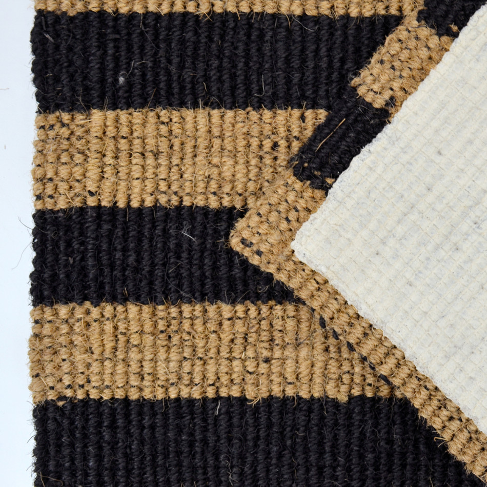 Underside view of chunky black striped indoor mat