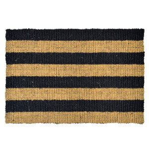 Rectangular indoor mat with chunky natural and black striped boucle weave