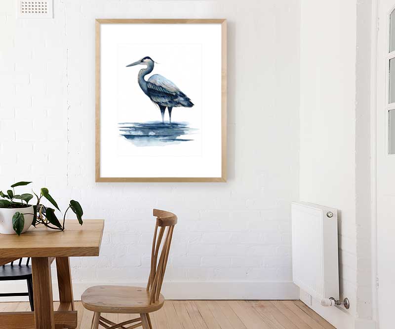 Large Azure Blue Heron I Art Print Framed