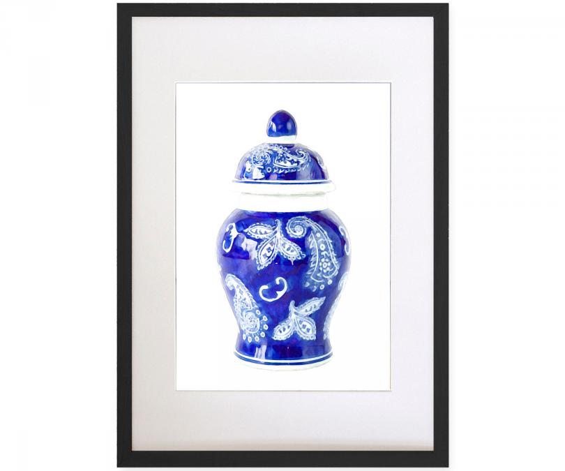 A2 Ginger Jar Print - Pascal Blue & White Framed Print