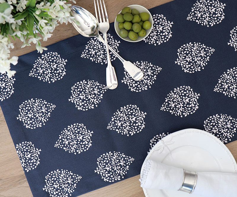 Avalon Indigo Paisley Table Runner - Wipe Clean