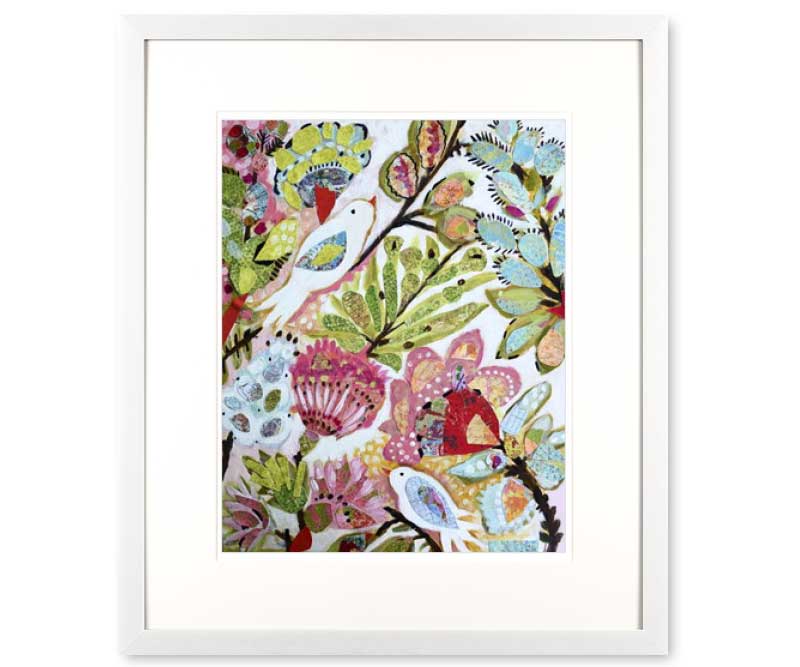 Crimson Paper Birds I Art Print Framed