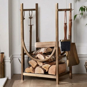 Set 5 Hadley Fireplace Tools & Log Stand - Antique Gold, wall-mounted storage and organisation piece