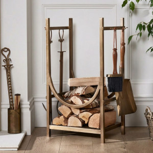 Set 5 Hadley Fireplace Tools & Log Stand - Antique Gold, a functional household accessory for display or organisation