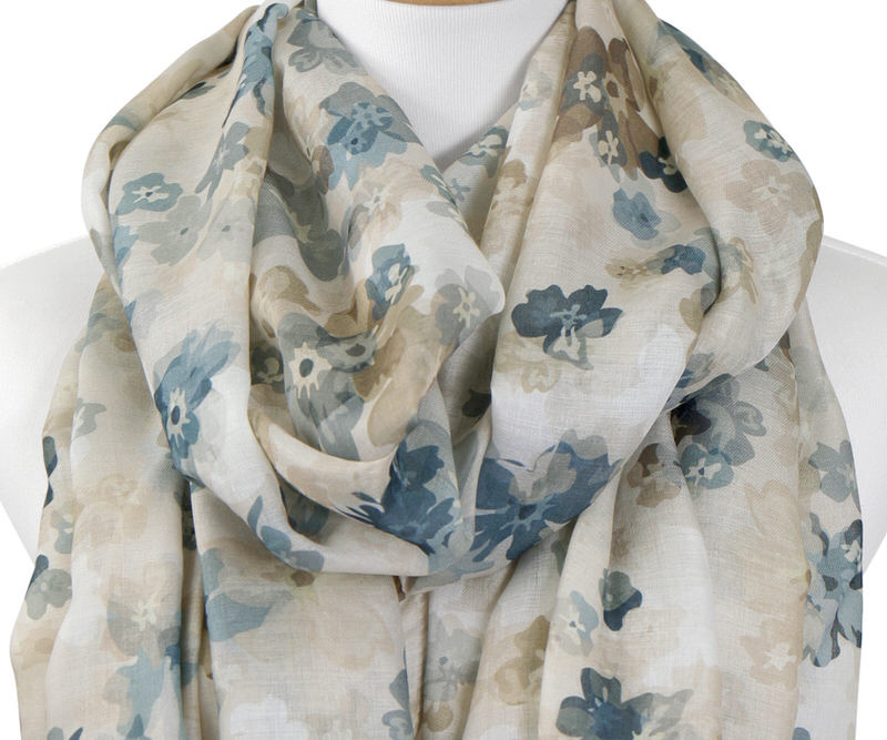 Kalani Teal Blue Watercolour Floral Scarf