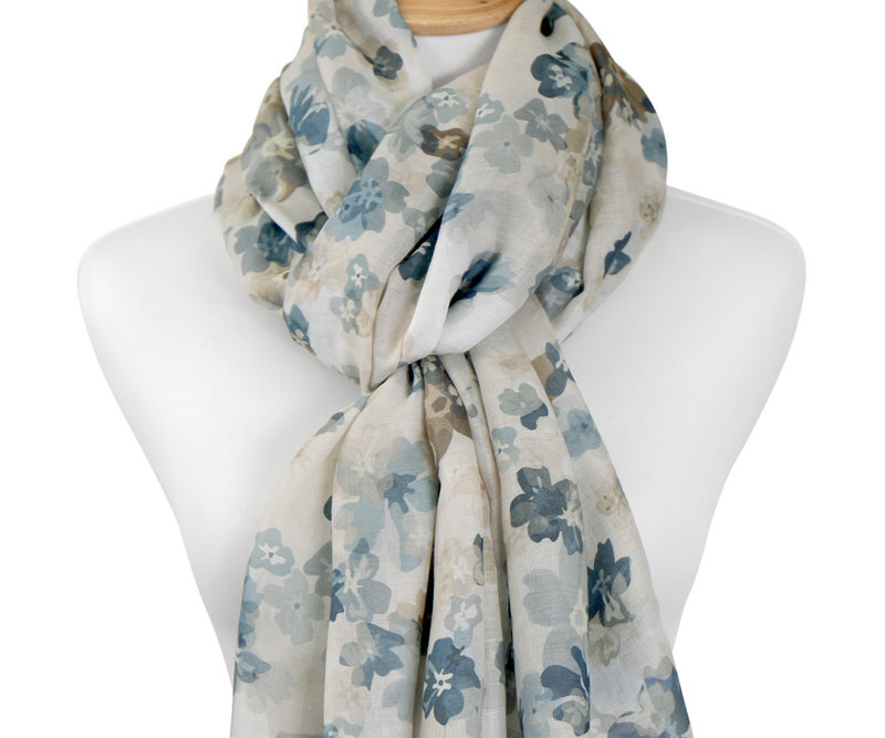 Kalani Teal Blue Watercolour Floral Scarf