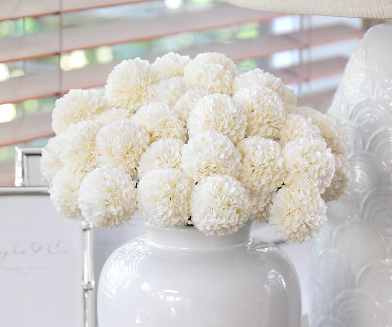 Set 18 Amelia White Pompom Flower Stems