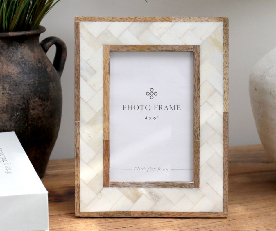 Paola Cream Bone & Wood Photo Frame 4x6"